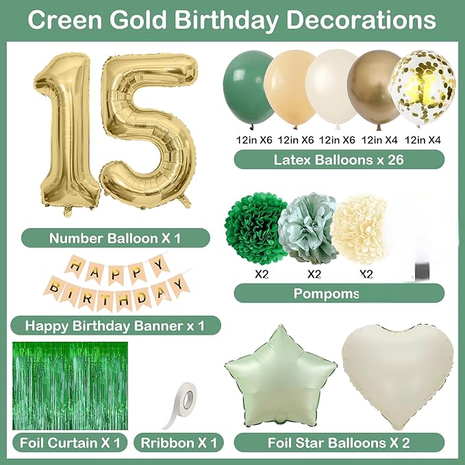 Sage Green 15th Birthday Decorations - Image 4