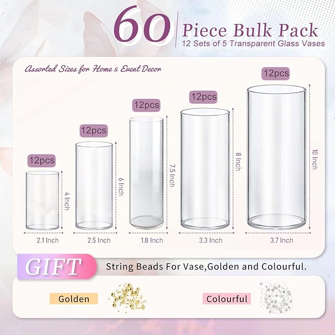 60pcs Glass Vase Cylinder Vases - Image 2