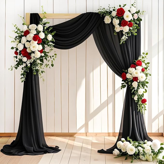 Wedding Arch Draping Fabric 2 Panels 30'' x 18FT Black Sheer Chiffon Arch by LINXTAR