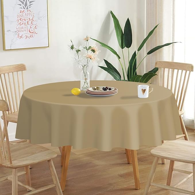 QIKSION Gold Round Tablecloth 3 Pack, 84 Inch Plastic Table Cover Disposable - Image 2