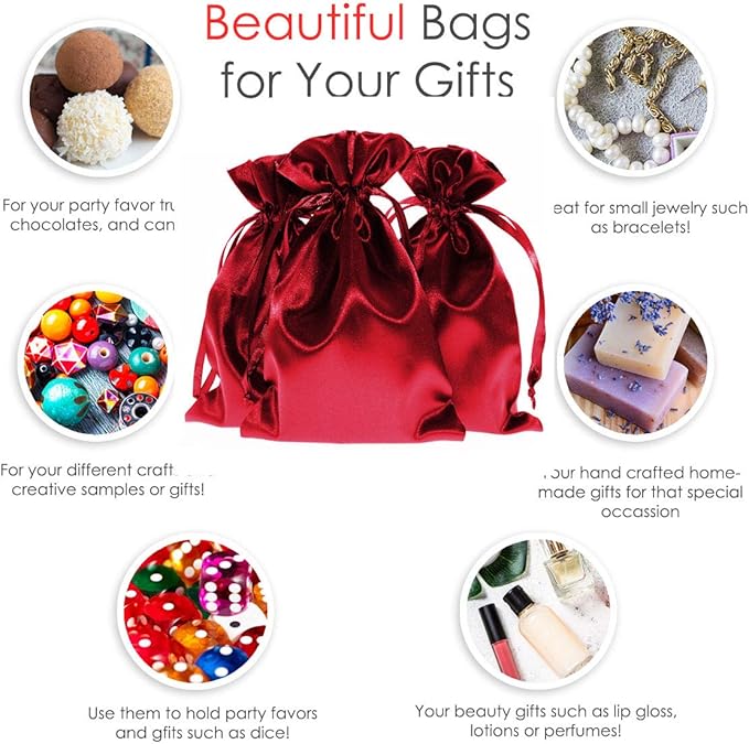 5" x 8" Wine Satin Gift Bags, Jewelry Bags, Wedding Favor Drawstring Bags Baby - Image 2
