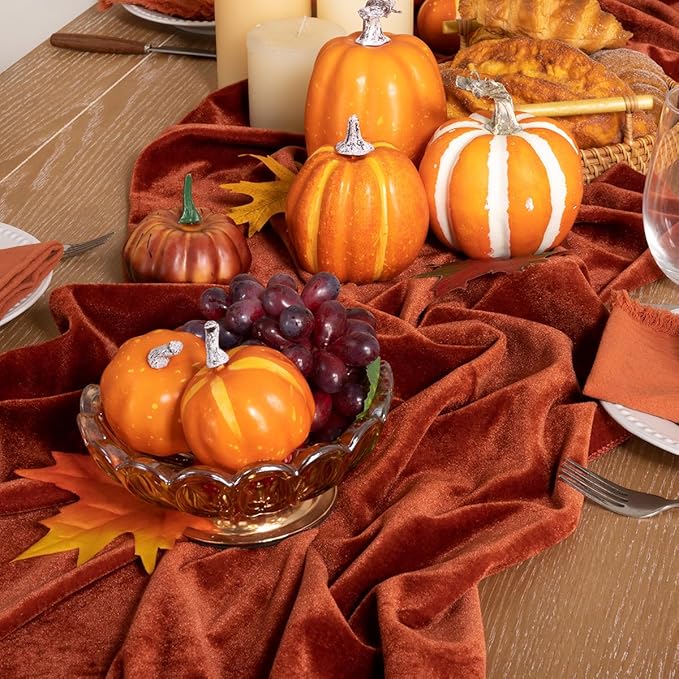 Terracotta Velvet Table Runner Fall Thanksgiving Burnt Orange Table Runner 20 x - Image 6