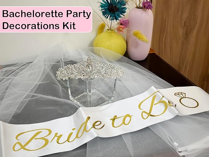JETKONG 3 Pcs Bachelorette Party Decorations Bridal Shower Crown, Bride to Be - Image 4