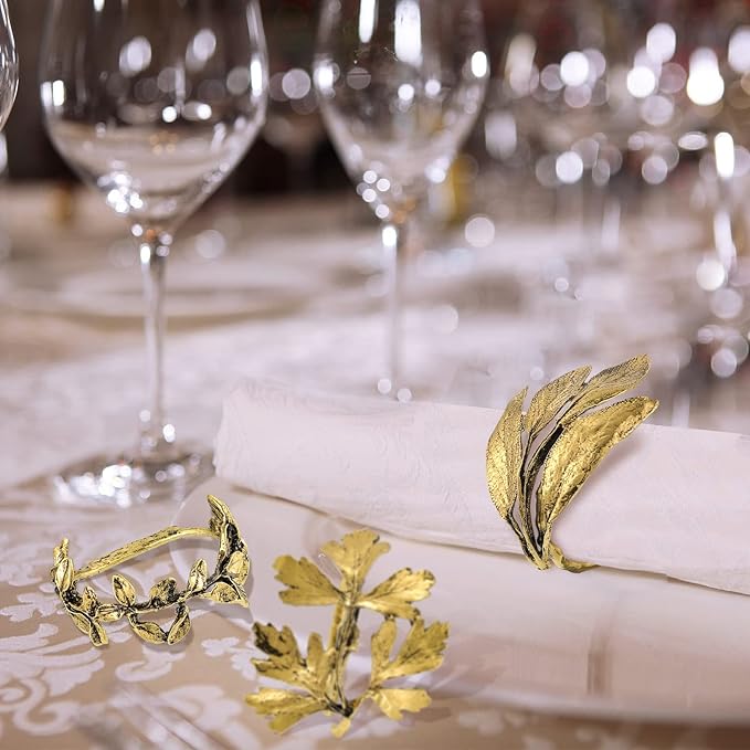 Cunhill 8 Pieces Herb Napkin Rings Set Vintage Leaf Napkin Holders Rings Glossy - Image 6