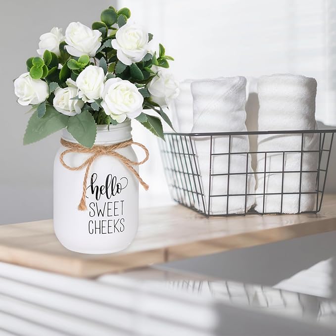 XunYee Farmhouse Bathroom Decor Hello Sweet Cheeks Sign Mason Jar - Image 3