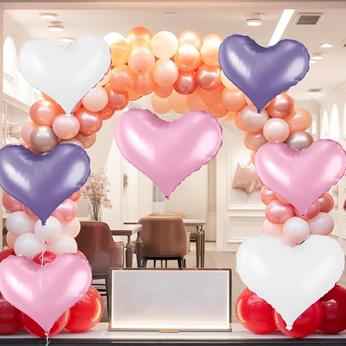 24 Inch Pink Purple White Heart Balloons, Heart Balloon - Image 8