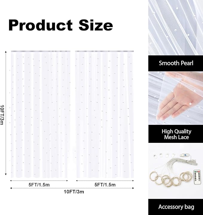10 x 10 FT Pearl White Tulle Backdrop Curtain - Image 4