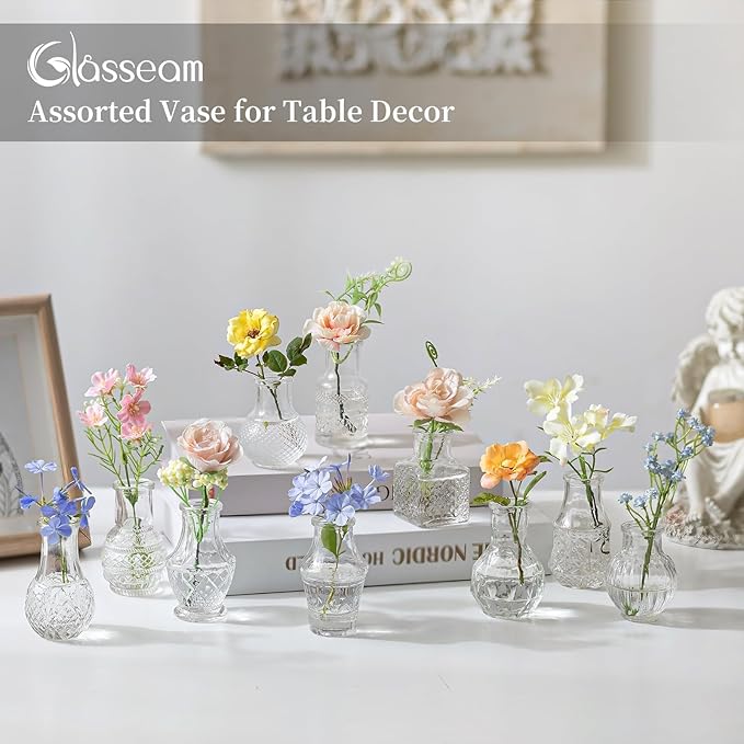 Glasseam Small Bud Vases for Centerpieces: 40PCS Mini Clear Glass Vase Set for - Image 6