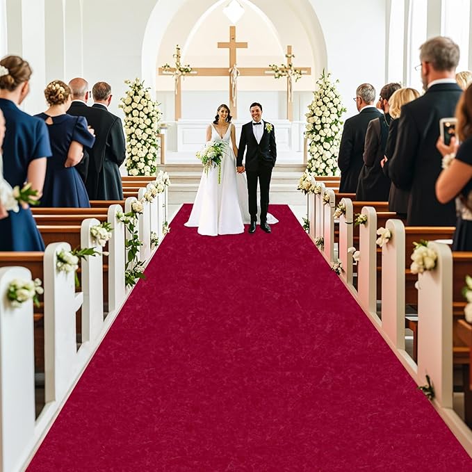 MODFUNS Aisle Runners for Weddings Burugndy Aisle Runner Rug 4FTx20FT Wedding - Image 4