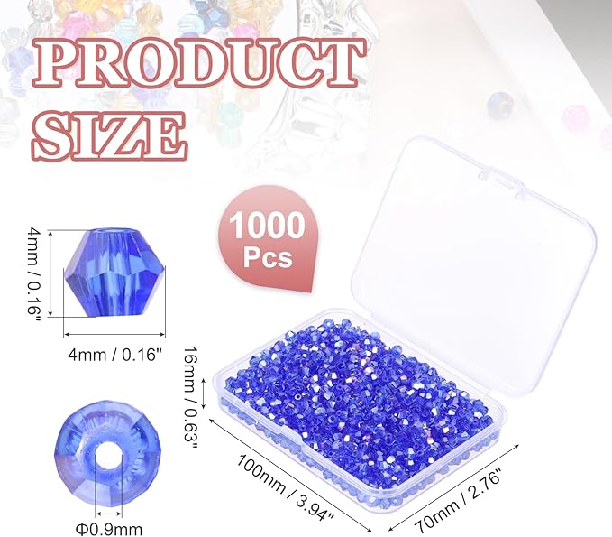PATIKIL 1000pcs 4mm Bicone Glass Crystal Beads, Faceted Glass Spacer Beads - Image 2