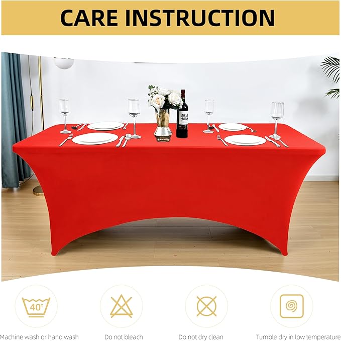 6-Pack 6ft Red Spandex Table Covers - Image 6