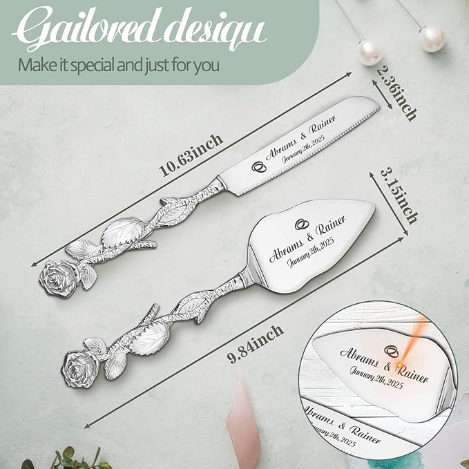 HJX Personalized Wedding Cake Knife and Server Set - Image 7
