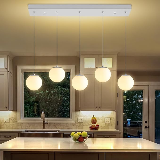 5-Lights Globe Pendant Light for Kitchen Island H 98" Silver Rectangle - Image 6