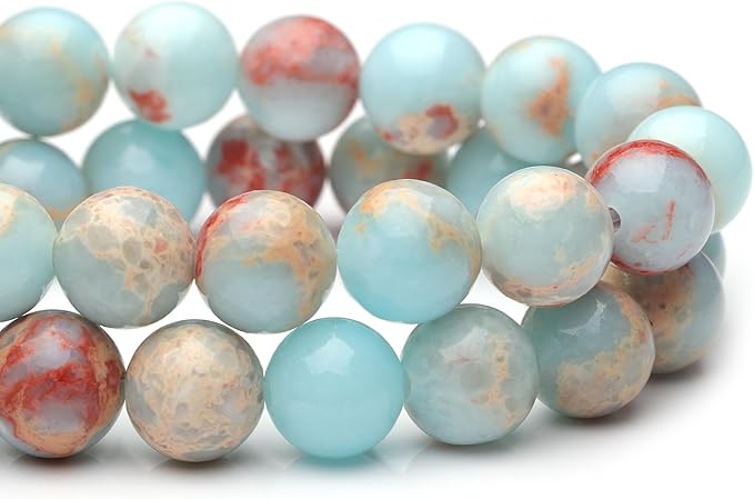 10mm Natural Stone Beads for Jewelry Making, Sky Blue Jasper Polished Smooth - Image 3