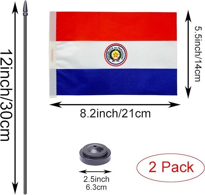 WXTWK 2 Pack Paraguay Flag Paraguay Deluxe Desk Flag Set - Image 2