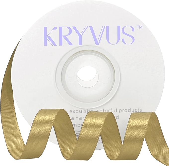 Light Gold Satin Ribbon 3/8 inch X Continuous 25 Yards, Single Face Polyester by Kryvusribbon