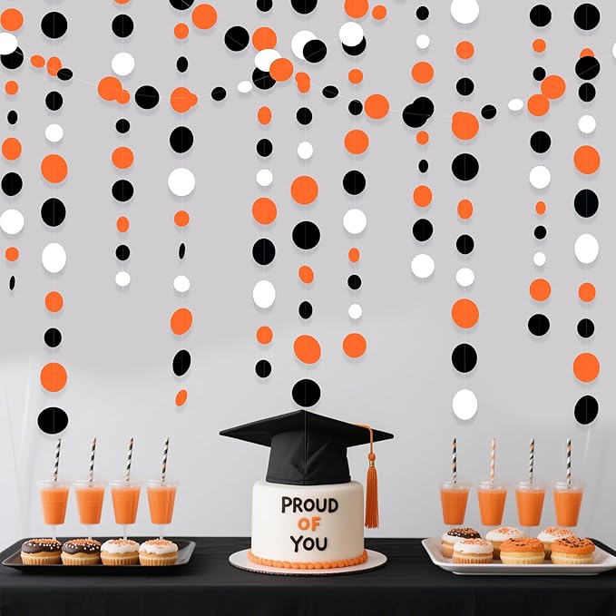 46Ft Orange Black Circle Dot Garland Black Orange and White Polka Dot Hanging by pinkblume