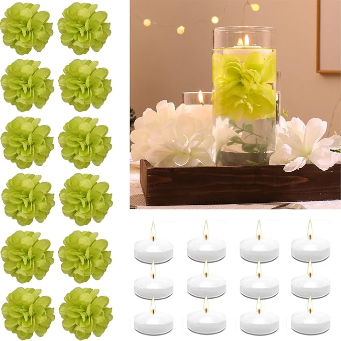 24 Pcs Floating Candles for Centerpieces and Floating Flowers Artificial by WPPNSY