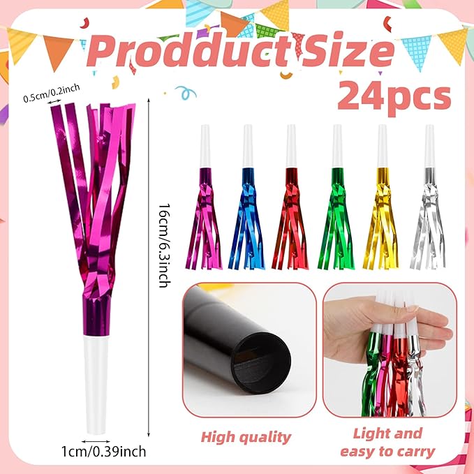 Party Blowers, Glitter Metallic Fringed Party Blowouts - Image 2