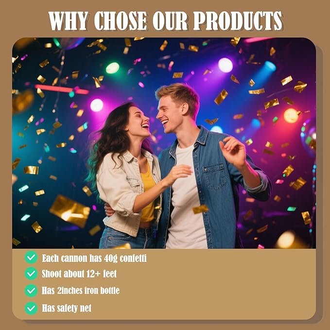 5-Pack Gold Confetti Poppers, 12-Inch Recyclable Confetti Cannons - Image 3