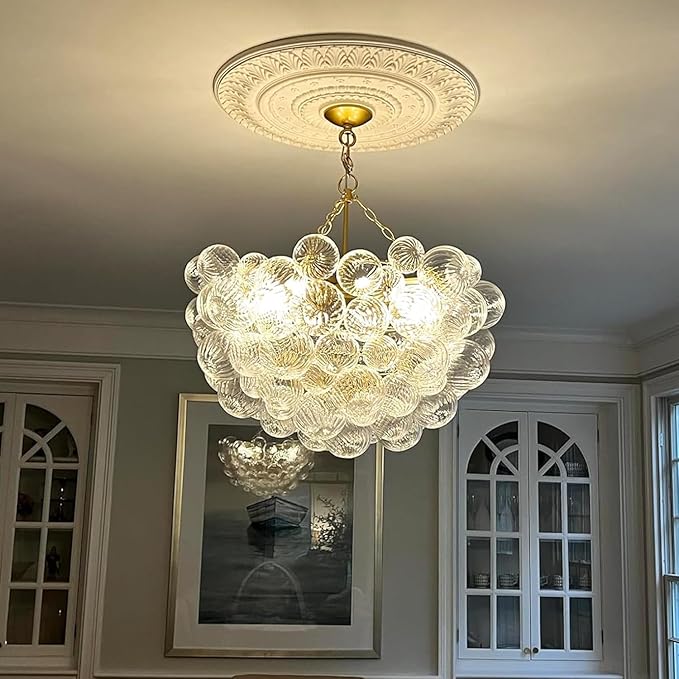 Nordic Bubble Ball Swirled Glass Chandelier, Diam 31" Gild Gold and Clear - Image 4