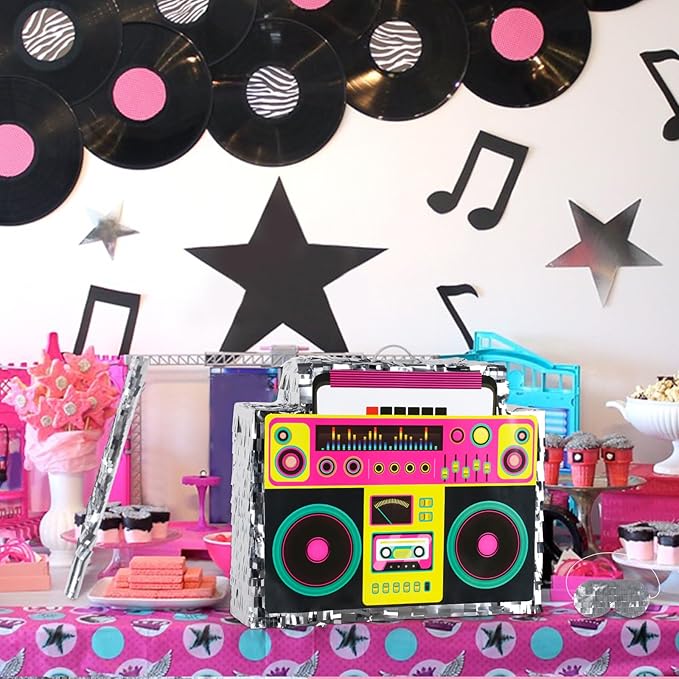 Boombox Pinata with Stick & Hanging Loop Retro 90s Hip Hop Mexican Pinata Game - Image 3