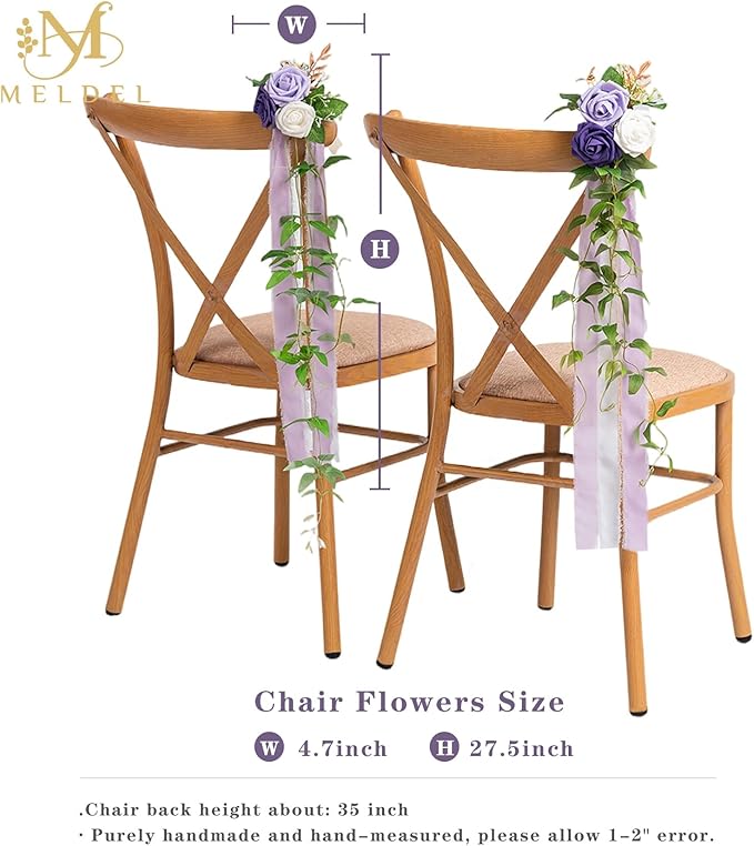 Meldel Wedding Chair Decorations Set of 10 Aisle Artificial Flowers White - Image 3