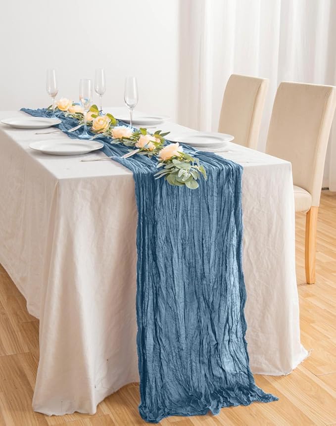 8 Pack 10Ft Dusty Blue Cheesecloth Table Runner 35x120 inch Boho Gauze Cheese - Image 5