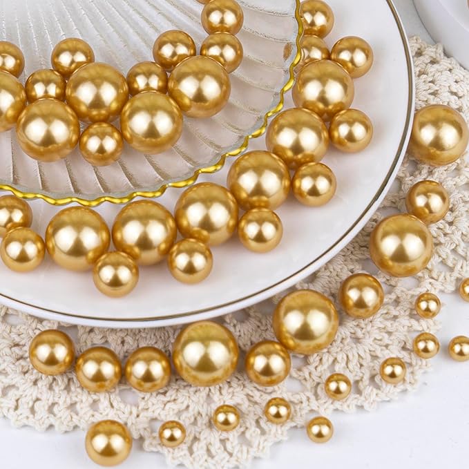 300Pcs Gold Polished No Hole Faux Pearl Beads - Image 5