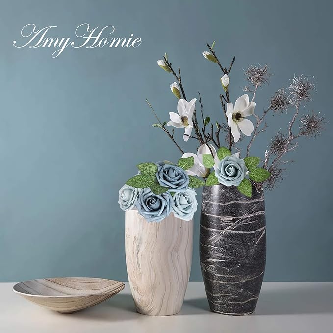 AmyHomie Artificial Flower Dusty Blue Shades Rose 25pcs Real Looking Fake Roses - Image 4