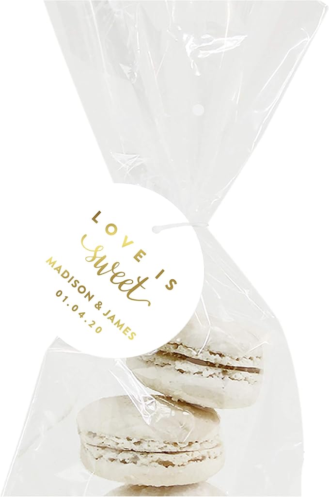Andaz Press Personalized Round Circle Wedding Gift Tags, Metallic Gold Ink - Image 5