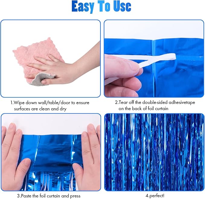 CANREVEL 2 Pack 3.3x8.2 Feet Dark Blue Foil Fringe Backdrop Curtains, Tinsel - Image 4