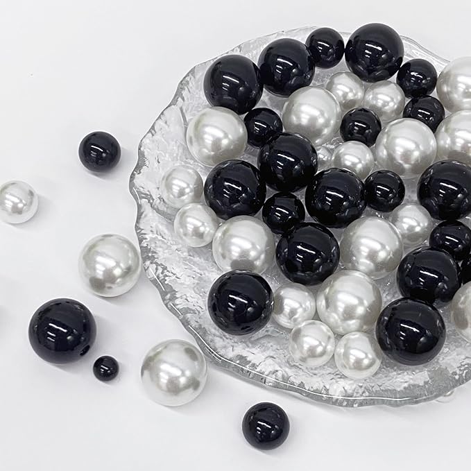 150Pcs Black&White Polished No Hole Faux Pearl Beads - Image 4