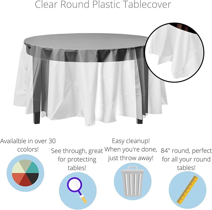 Party Solids Pack Of 12 Premium Plastic Tablecloth 84 Inch Round Table Cover - Image 2