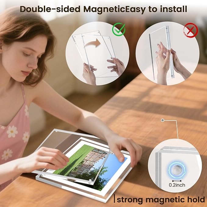 JOHOUSE 2 Pack 8 x 10 Acrylic Picture Frames, Double Sided Magnetic Photo - Image 7