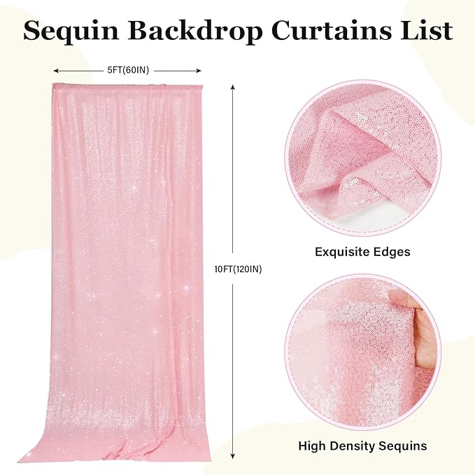 PartyDelight Sequin Backdrop Pink 2 Panels 5Ft x 10FT Photography Christmas - Image 2