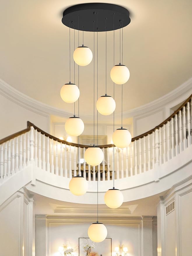 H118 Large Chandeliers for High Ceilings, 12-Lights Mid Century Globe - Image 7