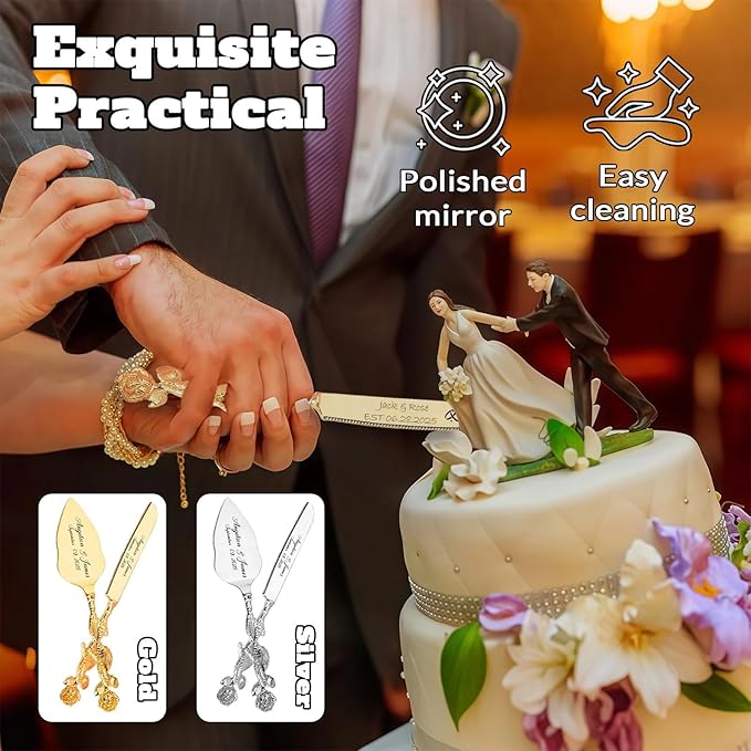 Personalized Wedding Cake Knife and Server Set, Custom Name/Date Cake Cutting - Image 5