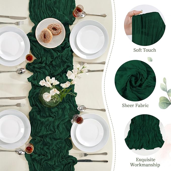6 Pack Emerald Green Cheesecloth Table Runner 10FT Long Boho Gauze Table Runner - Image 5