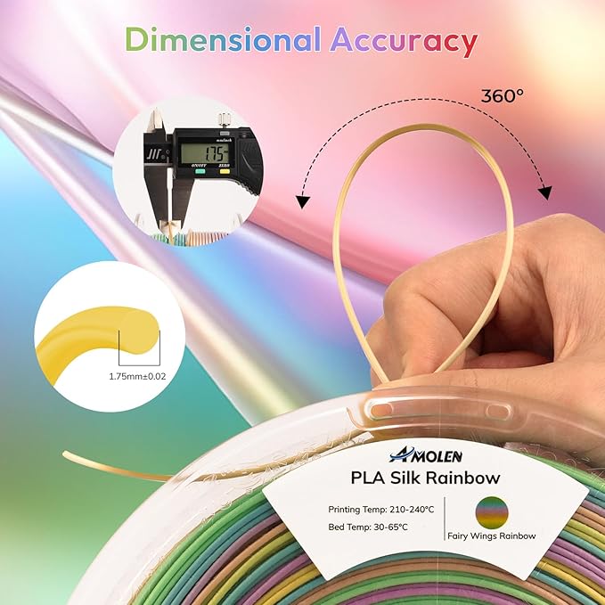 AMOLEN Silk PLA 3D Printer Filament, Shiny Multicolor Rainbow PLA Filament - Image 3