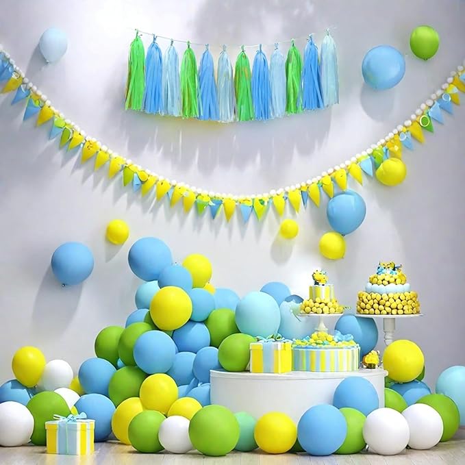 Blue Light Blue and Green Tassel Garland Banner Paper Tassels - Image 6