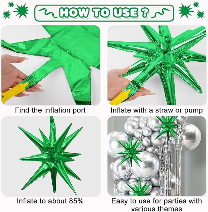 Black Green Orange Star Balloons - Image 8