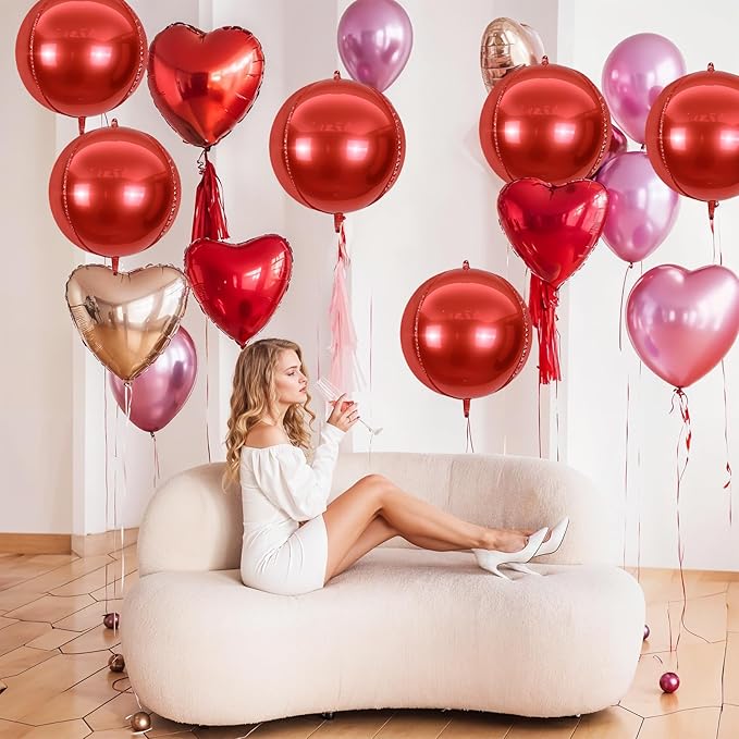 6Pcs Red Round Foil Balloons, Giant 4D Round Ball Balloons, 22 Inch Metallic - Image 6