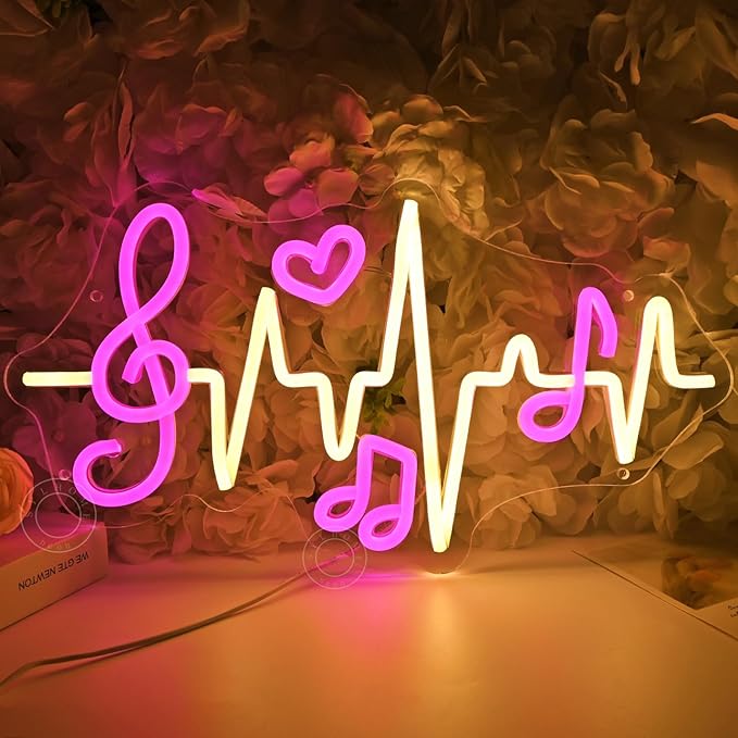 SYLHOME Led Neon Light Sign Music Note Wall Decor Sign Heartbeat Music Room by SYLHOME