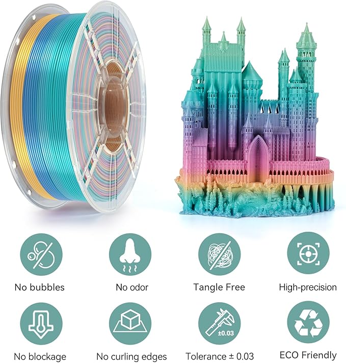 Kingroon Rainbow Filament 3D Printer Filament Color Changing 1kg Dimensional - Image 6