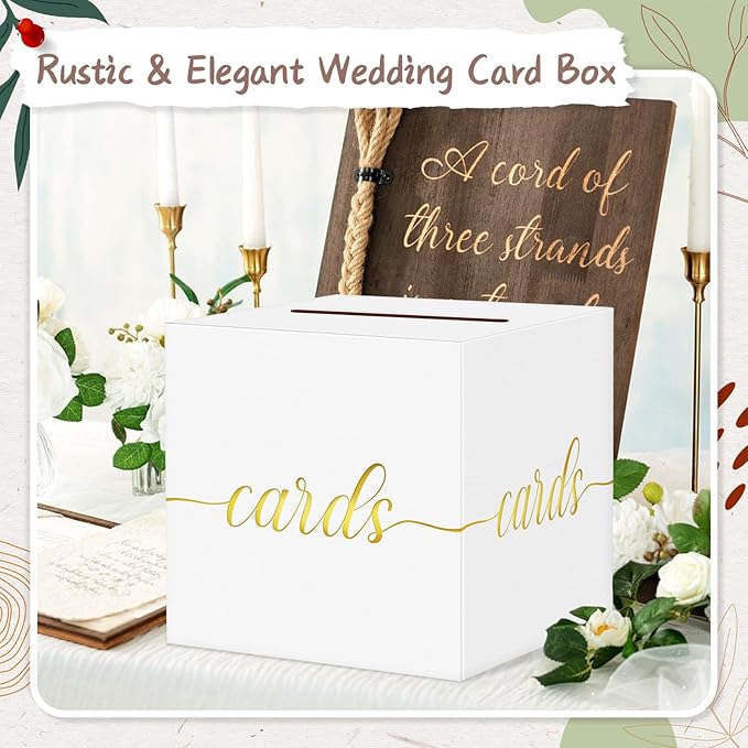 QIKSION White Wedding Card Box, Wedding Reception, Graduation, Baby Shower - Image 2