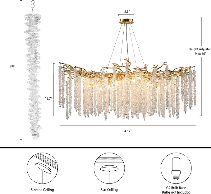 YUYI Modern Crystal Chandelier, 47.2" Gold Tree Branch Chandelier - Image 3