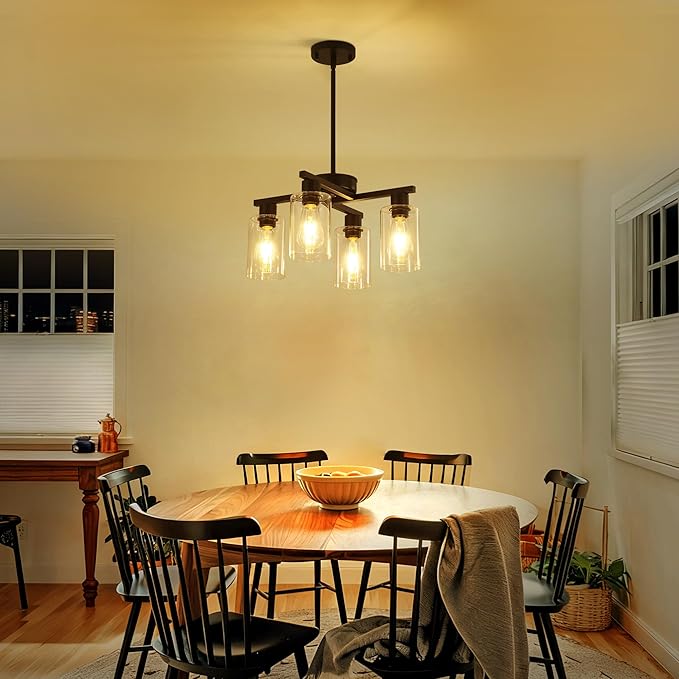 4-Light Modern Farmhouse Black Chandelier, Dining Room Light Fixture Over Table - Image 2