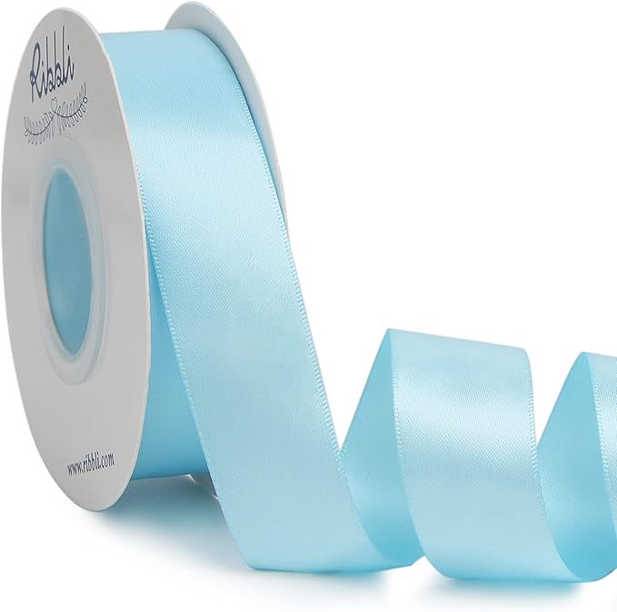 Ribbli Light Blue Double Faced Satin Ribbon, 1” x Continuous 25 Yards, Use by Ribbli