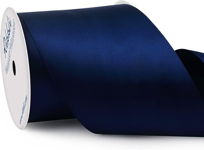 Ribbli Navy Double Faced Satin Ribbon, 3” x Continuous 10 Yards, Use by Ribbli